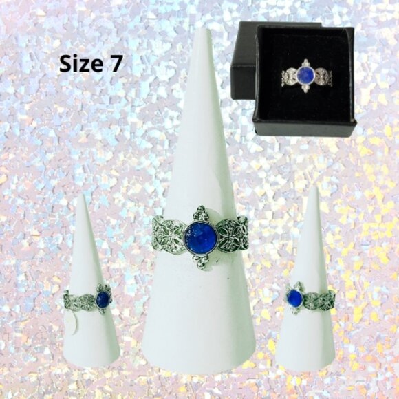 BP Genuine Lapis Quartz Ring - Rhodium Plating (Size 7) - Picture 1 of 7